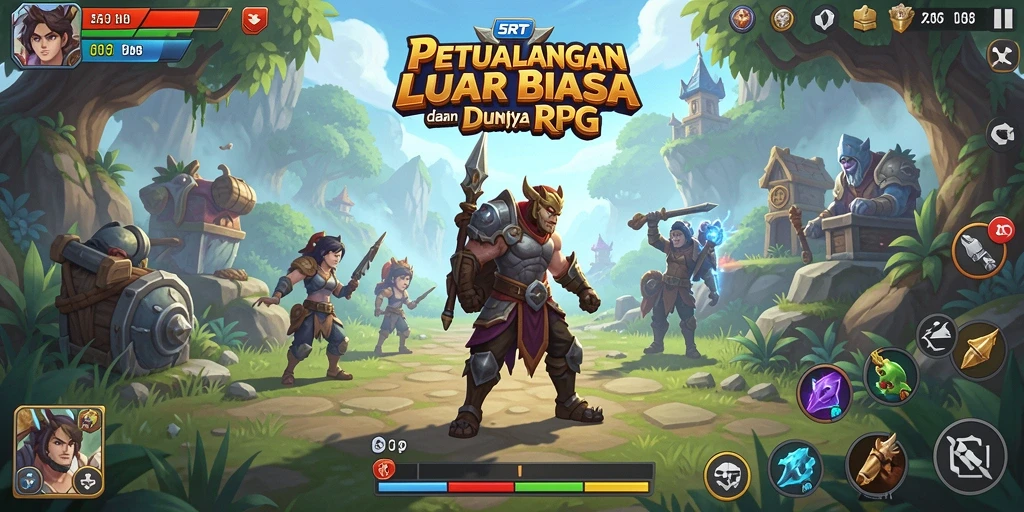 Screenshot menampilkan karakter dalam pertarungan yang seru di dunia RPG.
