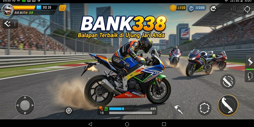 Screenshot utama BANK338 menampilkan balapan motor yang seru dan dinamis.