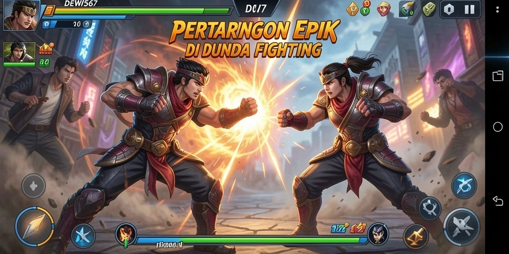 Screenshot DEWI567 menampilkan pertarungan seru karakter unik.