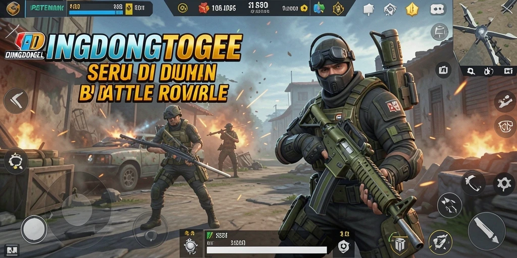Gameplay DINGDONGTOGEL di arena Battle Royale yang intens.