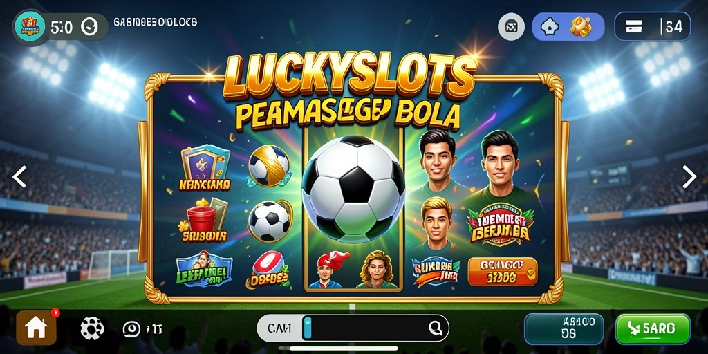 Tampilan gameplay seru di LUCKYSLOTS dengan tema sepak bola.