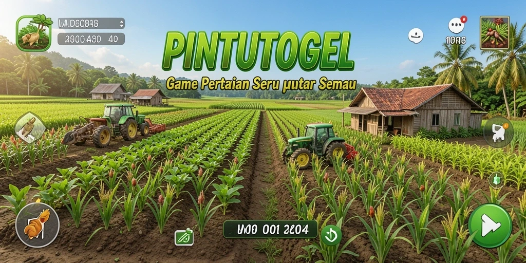 Screenshot gameplay PINTUTOGEL yang menunjukkan ladang yang subur dan tanaman yang beraneka ragam.