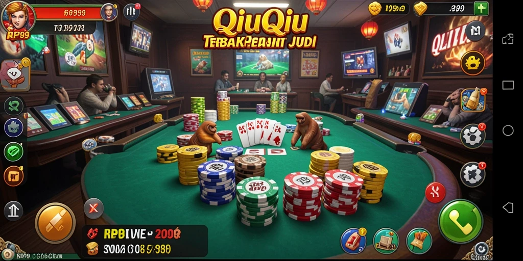 Screenshot gameplay RP99 menampilkan momen seru di meja QiuQiu.