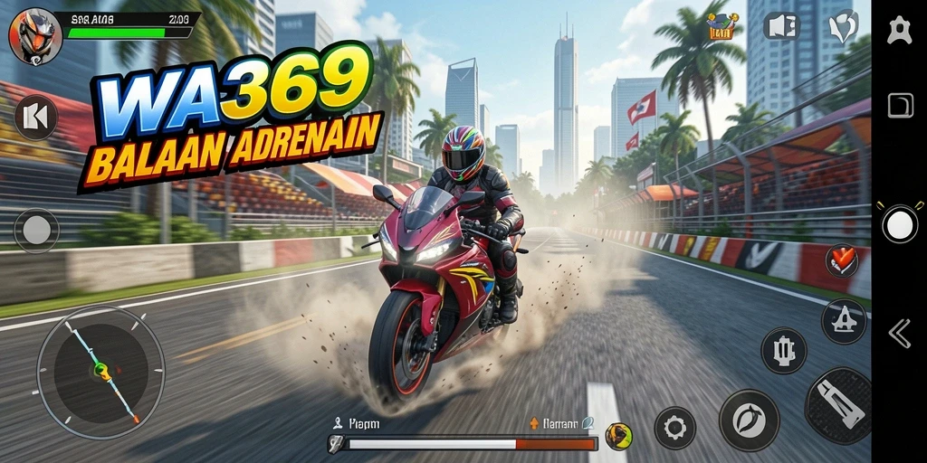 Screenshot gameplay WA369 menampilkan balapan motor yang seru dan menantang.